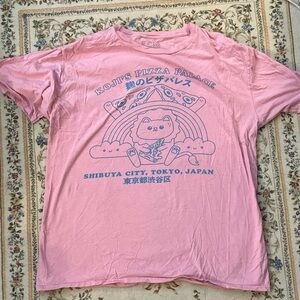 Pink Kawaii Cat Pizza Graphic T Shirt Tokyo Japan